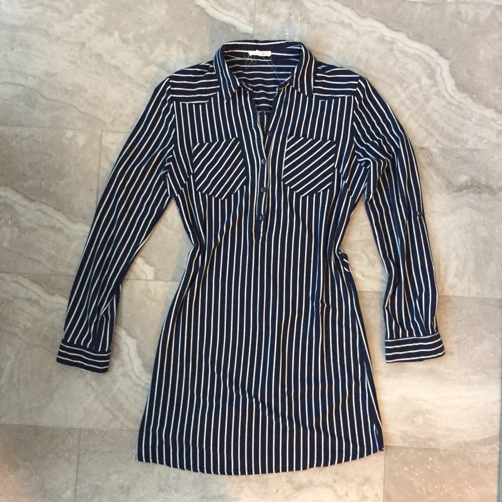 A’gaci Navy & White Striped Shirt Dress